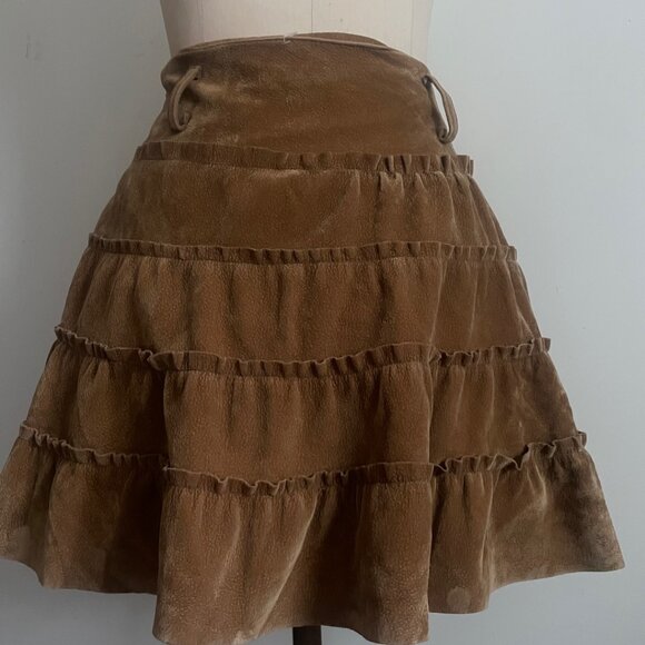 Brown Tiered Faux Suede Mini Skirt - Picture 1 of 10